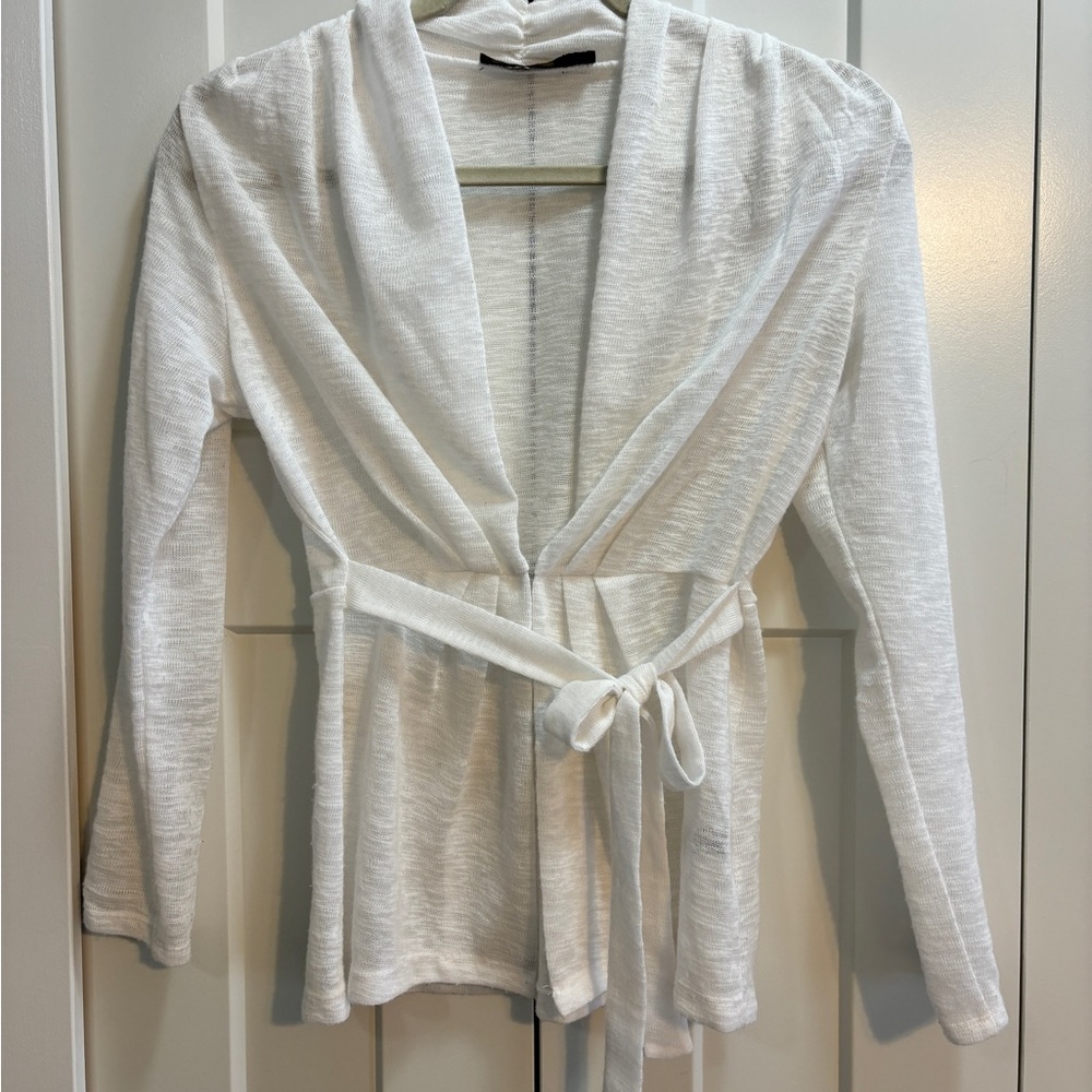 The Limited Sheer White Knit Cardigan with Belt, Sz XS